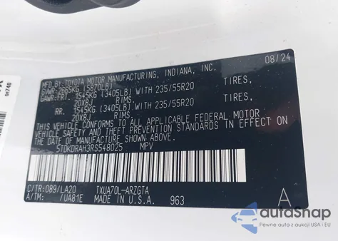 2024 Toyota Highlander Platinum z USA, uszkodzony, nr VIN 5TDKDRAH3RS548025